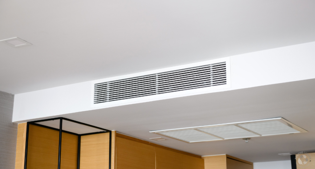  Ceiling mounted air conditioning vent installed in a modern home interior for even airflow and temperature control.